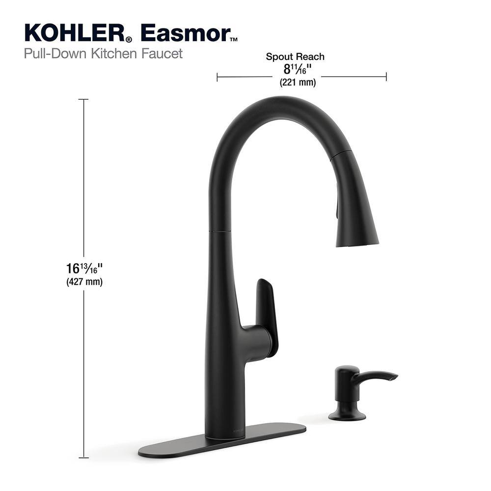 KOHLER Easmor Single-Handle Pull Down Sprayer Kitchen Faucet in Matte Black K-R30573-SD-BL