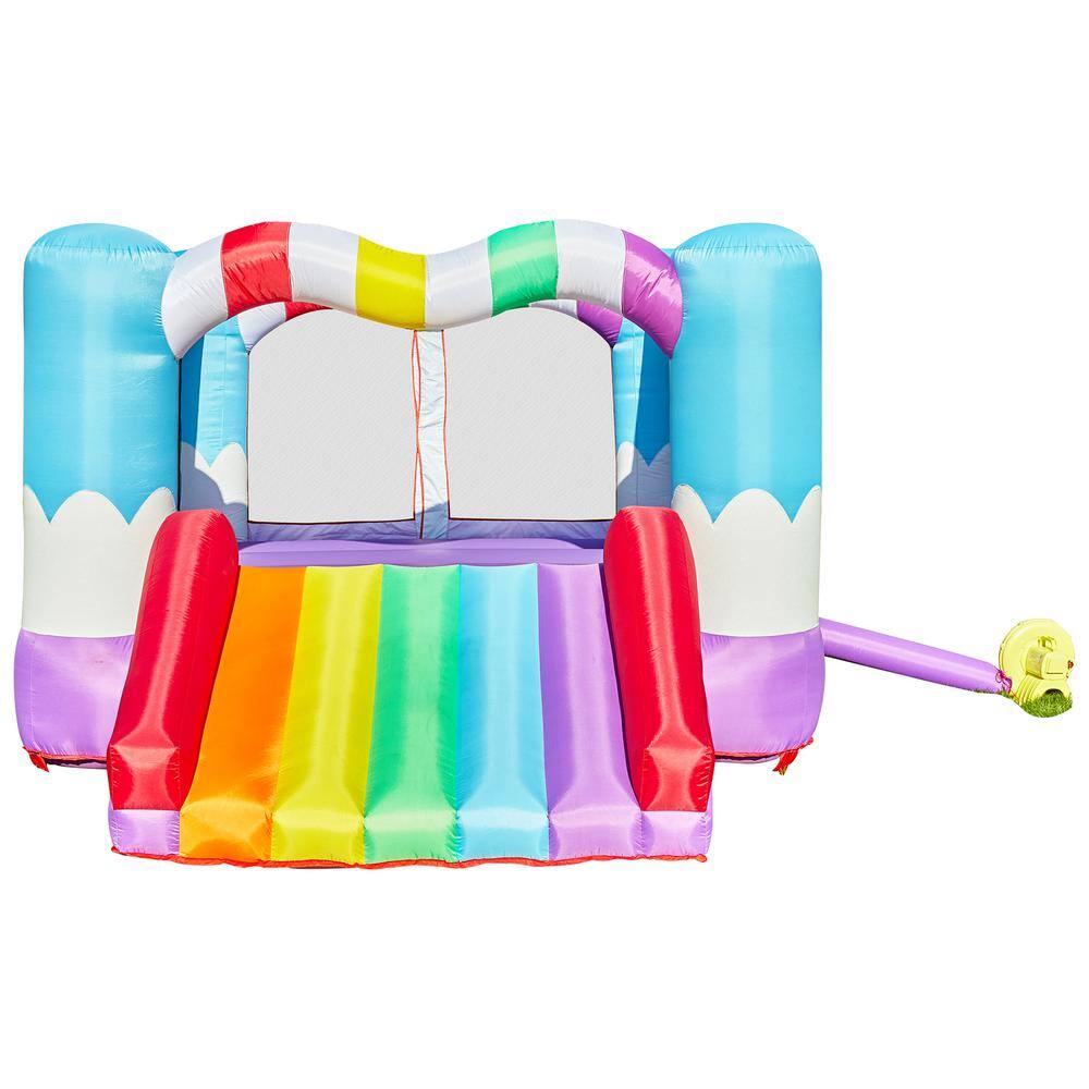 JOYIN 138L Multicolored Vinyl Rainbow Inflatable Jumper Bounce House wSlide  Heavy-Duty Blower Play House For Kids Parties 70002