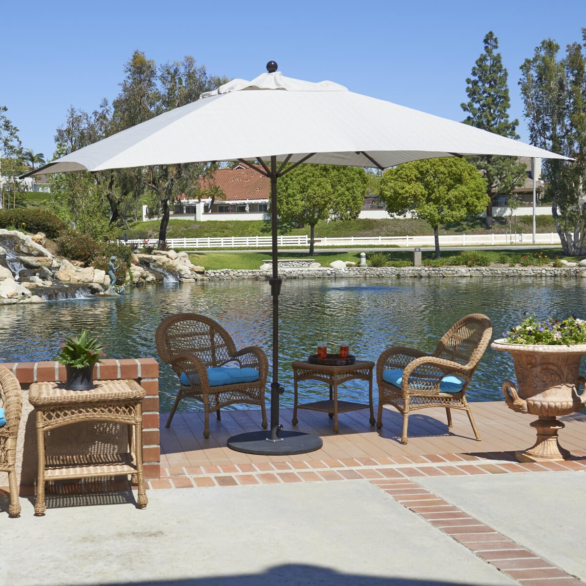 California Umbrella 8 X 11 Ft. Rectangular Aluminum Patio Umbrella W/ Crank Lift and Aluminum Ribs