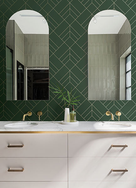 Sander Evergreen Geometric Wallpaper from Hannah Collection