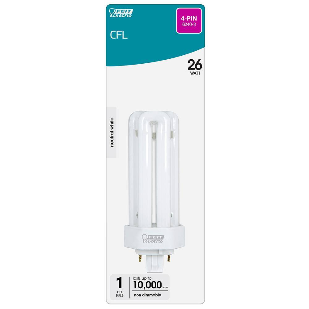 Feit Electric 26-Watt Equivalent PL CFLNI Quad Tube 4-Pin G24Q-3 Base Compact Fluorescent CFL Light Bulb Bright White 3500K (1-Bulb) BPPLD26E35HDRP