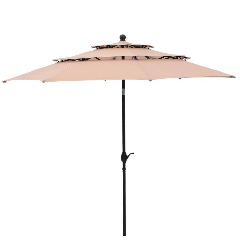 PHI VILLA 10 ft Market Patio Umbrella in 3layer Beige With Crank and Tilt