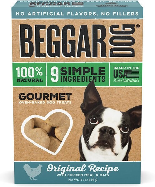 Beggar Dog Original Recipe Chicken Meal and Oats Crunchy Biscuit Dog Treats， 16-oz box