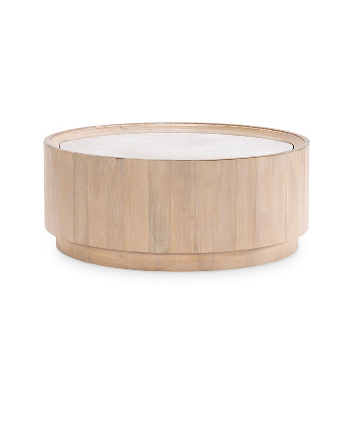 Furniture Legacy Classic Biscayne 40 Wood with Travertine Top Round Cocktail Table