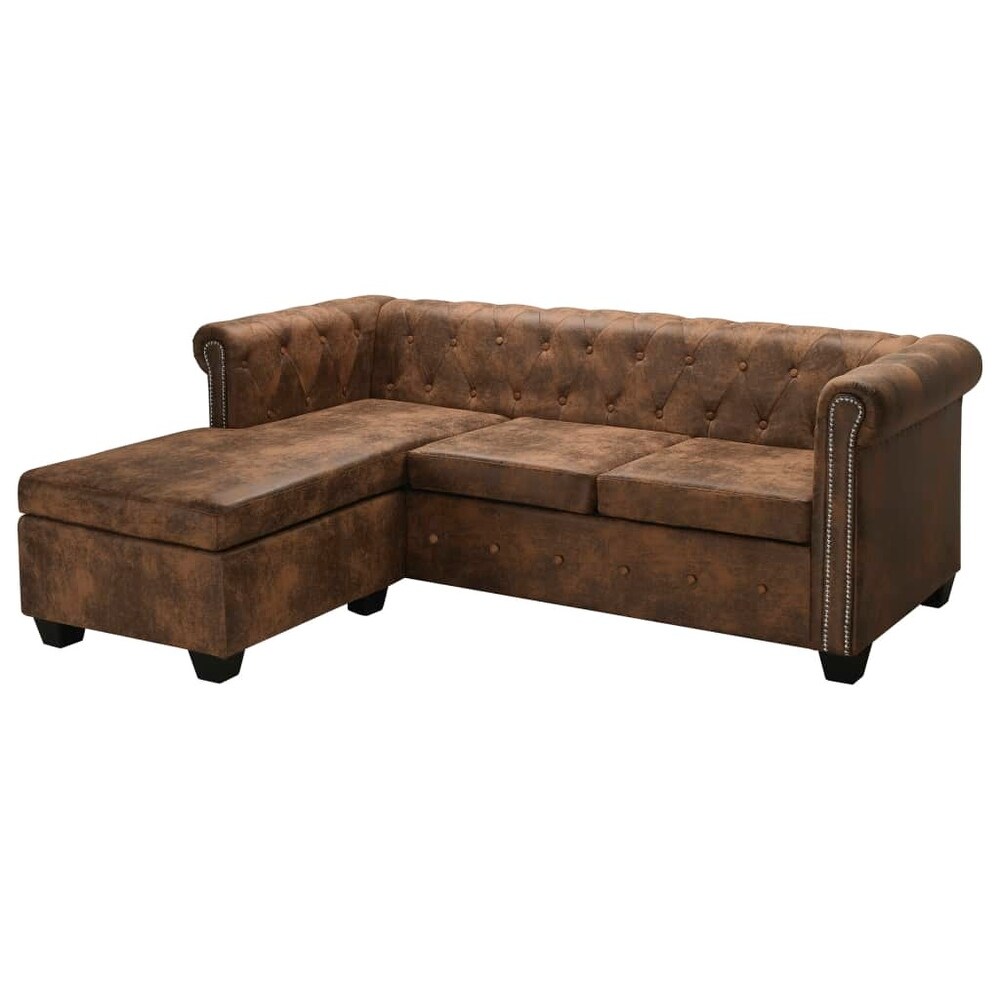 vidaXL L shaped Chesterfield Sofa Artificial Leather Brown