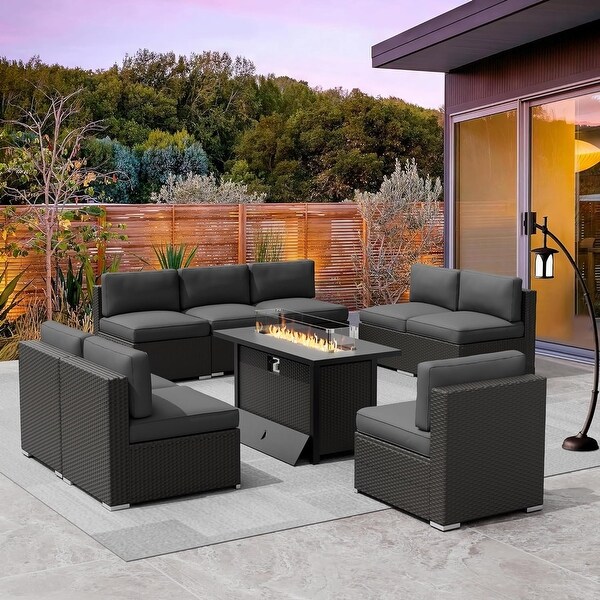 9Piece Outdoor Patio Furniture Sectional Sofa Set with Fire Pit Table