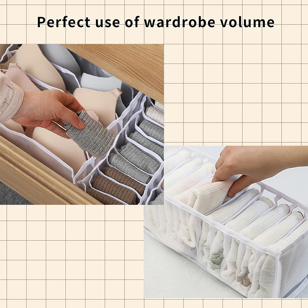 Clothes Organizer, 2pcs Foldable Drawer Organizer for Clothes, Visible Grid Storage Box with Multiple Layers, Portable Washable Divider Containers for Underwear, Socks, Medium