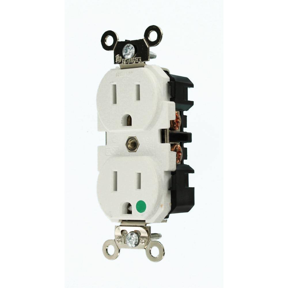 Leviton 15 Amp Hospital Grade Extra Heavy Duty Self Grounding Duplex Outlet White 8200-W