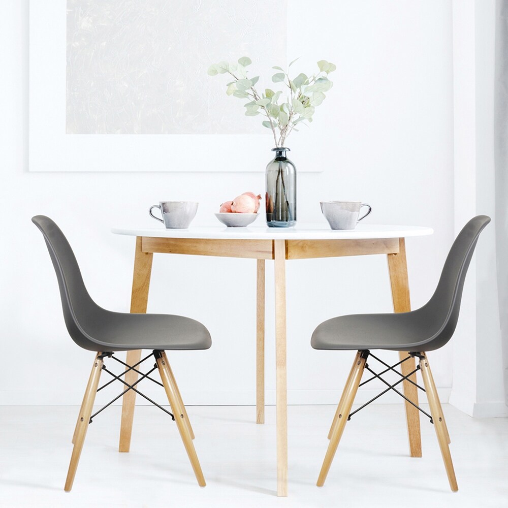 Armless plastic Side Dining Chair with Wood Legs Set of 2