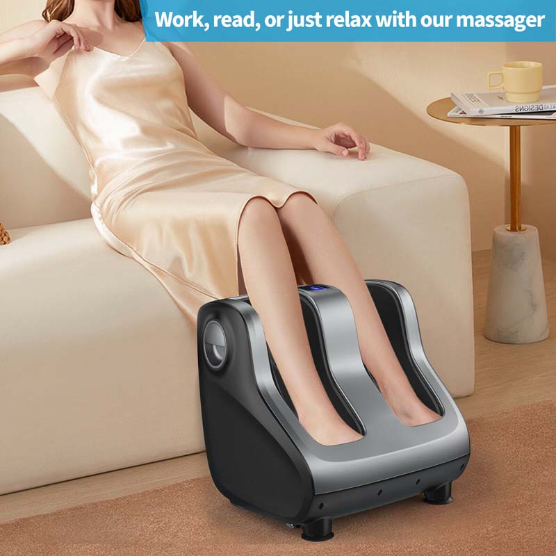 Foot & Calf Massager with Heat & Remote, Shiatsu Kneading Electric Massage Machine with Adjustable Tilt Base, Timer, LCD Screen