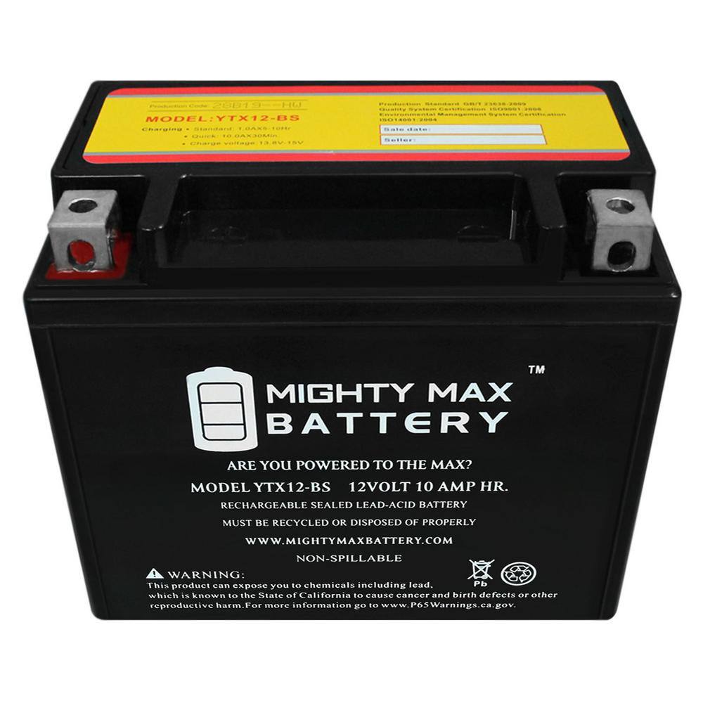 MIGHTY MAX BATTERY 12-Volt 10 Ah 180 CCA Rechargeable Sealed Lead Acid (SLA) Powersport Battery YTX12-BS