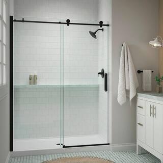 KOHLER Cursiva 59.875 in. W x 78 in. H Sliding Frameless Shower Door in Matte Black K-707624-8L-BL