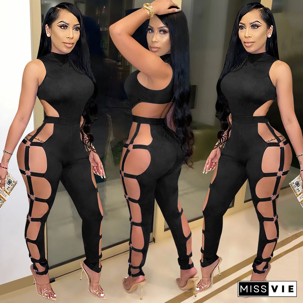 Women's Side Hollowed-out Backless Nightclub Jumpsuit