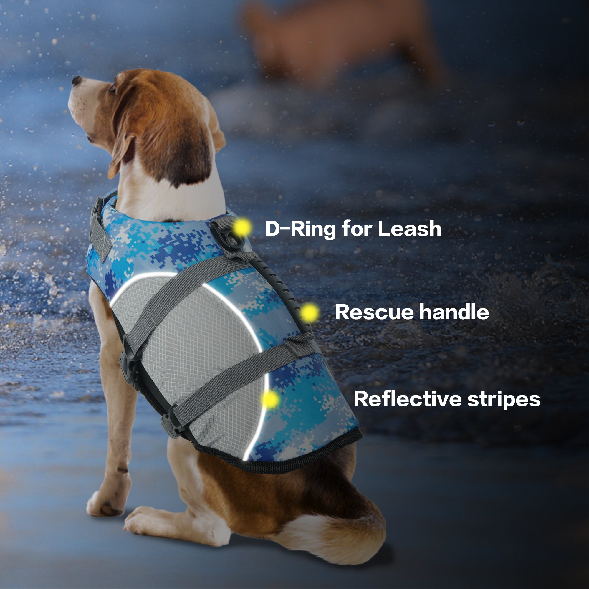 Kuoser Dog Life Jacket， Adjustable Ripstop Pet Safety Vest with Reflective Stripes， Dog Lifesaver with Rescue Handle for Small Medium Large Dog