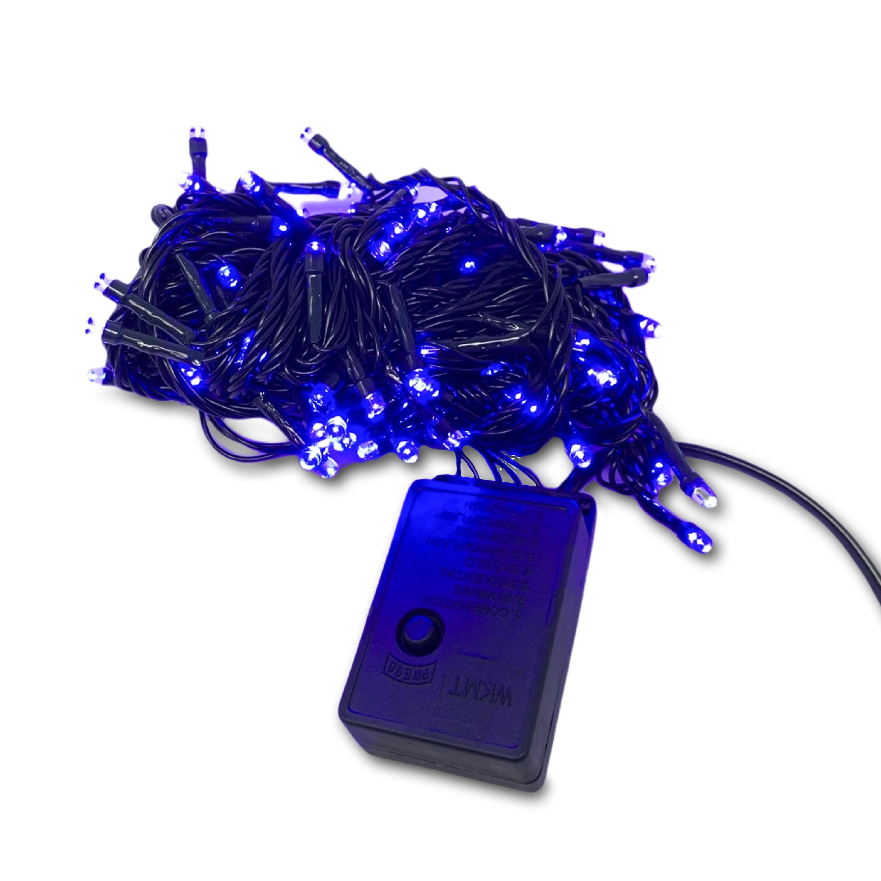 H-basics LED light chain with 100 lamps various light programs in blue