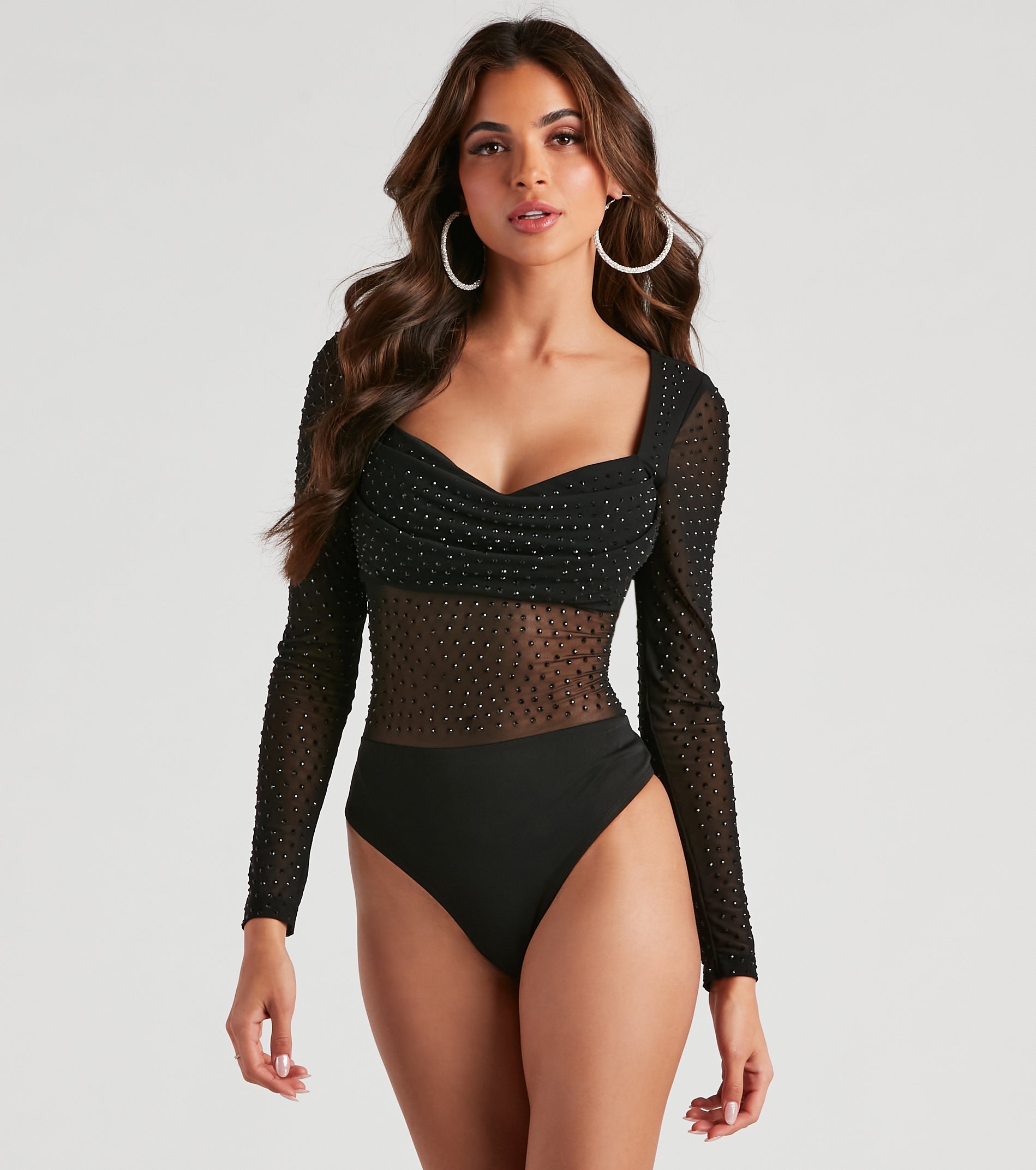 Sultry Fab Rhinestone Sheer Mesh Bodysuit