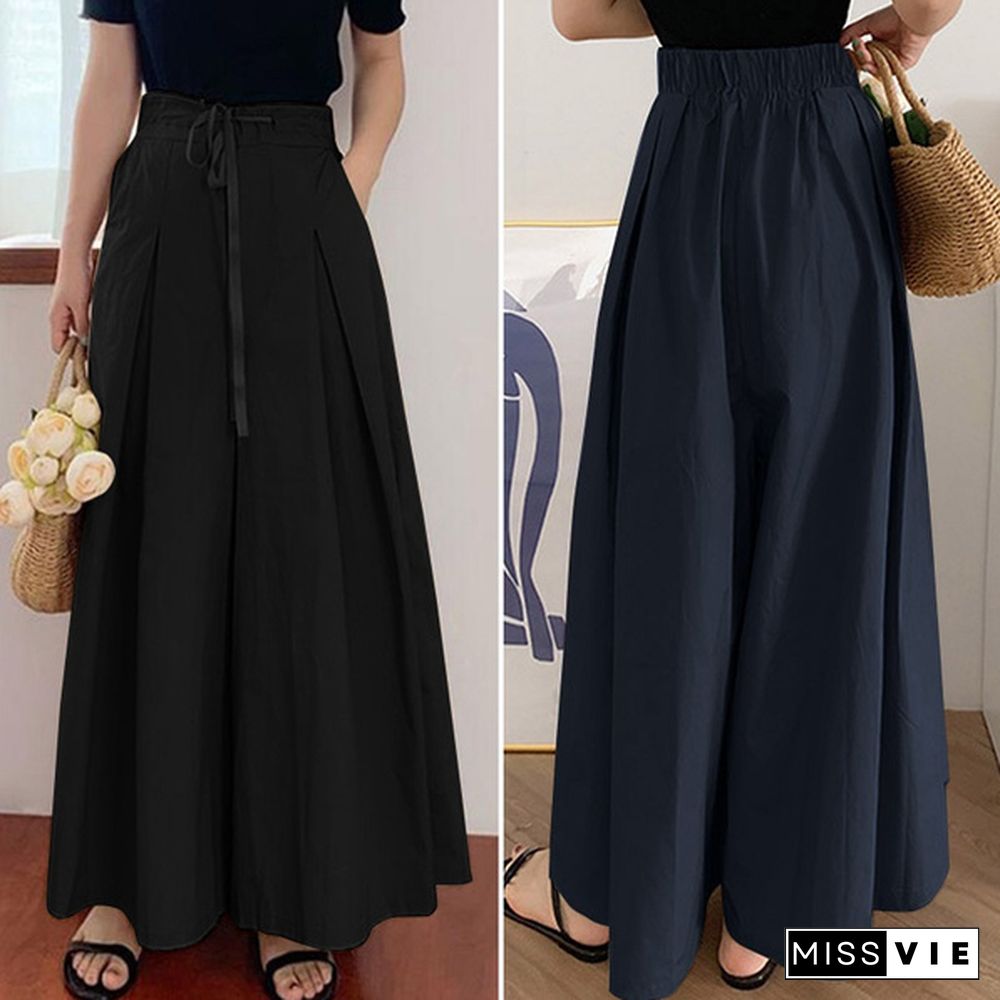 Women Culottes Wide Legs Palazzo Long Dress Pants Ladies Pull On Trousers Skirts