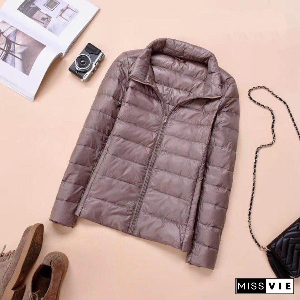 Women Autumn Coats Warm Duck Down Spring Winter Female Casual Jacket Stand Neck Light Thin Style Ladies Slim Jacket 3Xl 4Xl