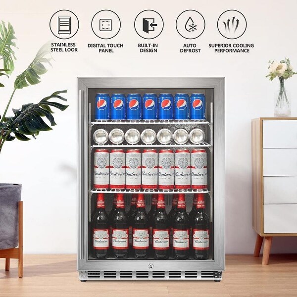 YUKOOL 160 Can Beverage Beer Refrigerator， 24 Inch Undercounter Beverage Refrigerator Cooler， Built-in or Freestanding