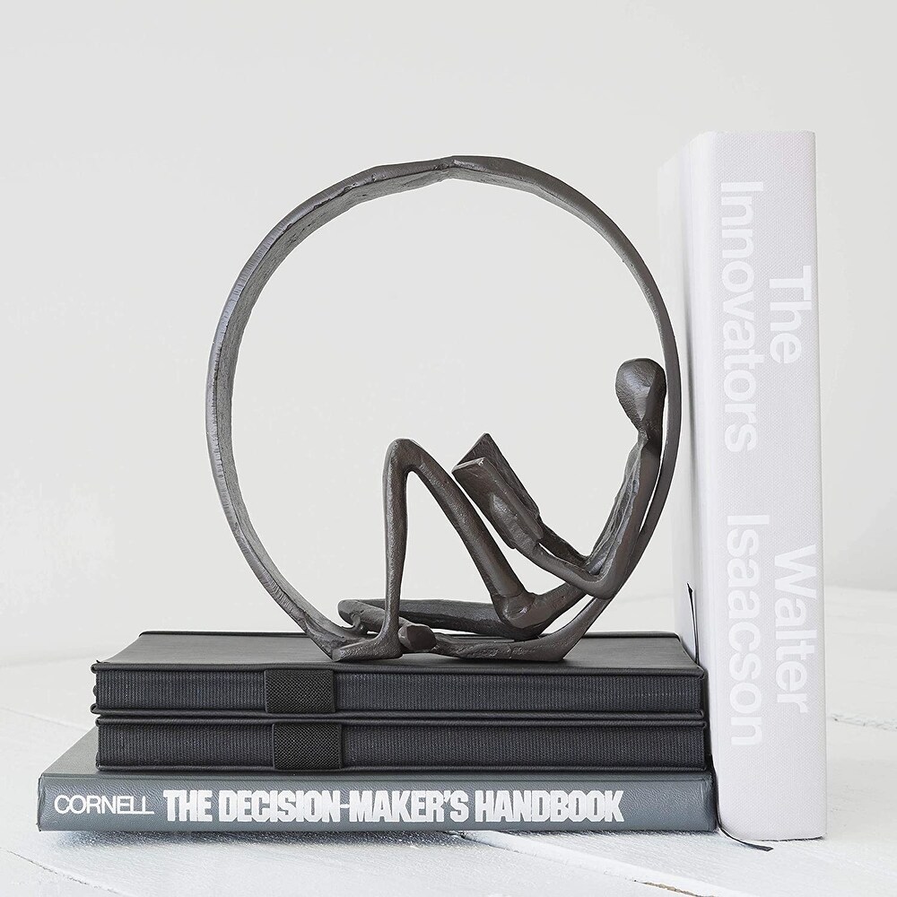 Danya B. Contemporary Encircled Reader Cast Iron Sculpture Statue   Male  Female  or Dual Bookend Options