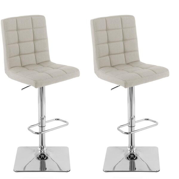 Heavy Duty Gas Lift Adjustable Barstool in Tufted Fabric， set of 2