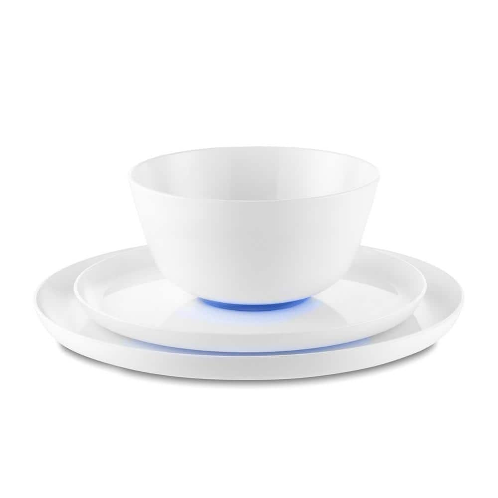 Palm Outdoor Australia 25 oz. 5 in. White with Klein-Blue Base PBT Palm Non-Slip Cereal Bowl (Set of 4) PM9304