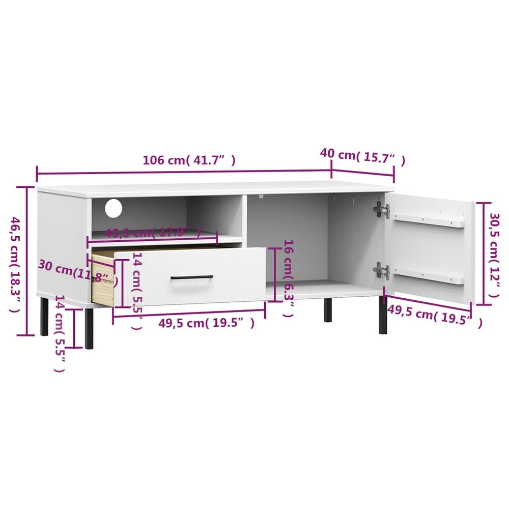 vidaXL TV Stand TV Console TV Console with Metal Legs Solid Wood Pine OSLO   41.7\