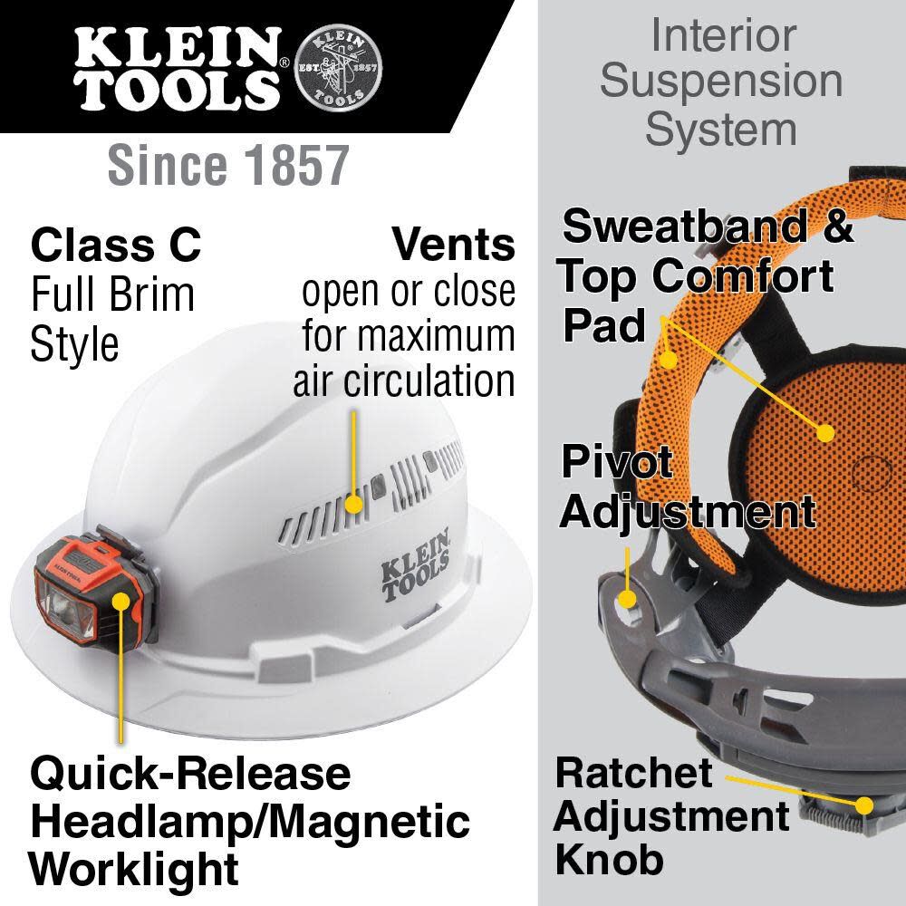 Klein Tools Hard Hat Vented Brim with Headlamp 60407 from Klein Tools