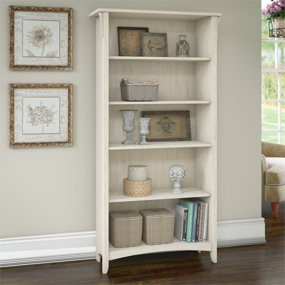 Bush Furniture Salinas Tall 5 Shelf Bookcase in Driftwood Gray   Farmhouse   Bookcases   by Homesquare  Houzz