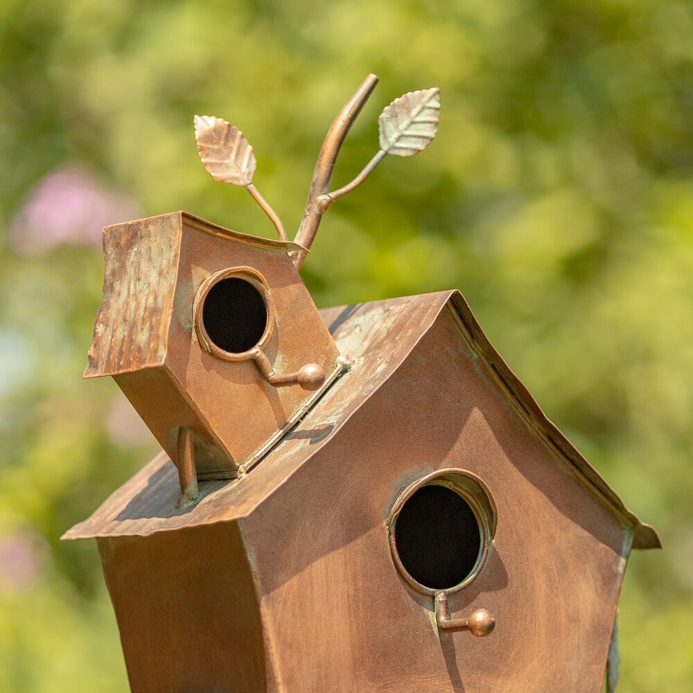 Large Bird House Stake with A Frame Roof  Copper