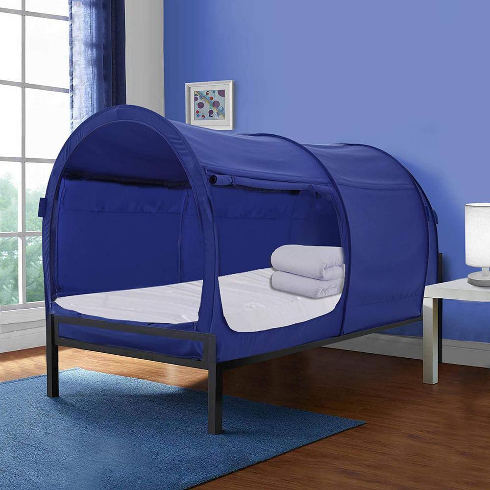 Alvantor Indoor Pop Up Portable Frame Pongee Bed Canopy Tent Twin Curtains Breathable Navy Cottage (Mattress Not Included) 2005FB