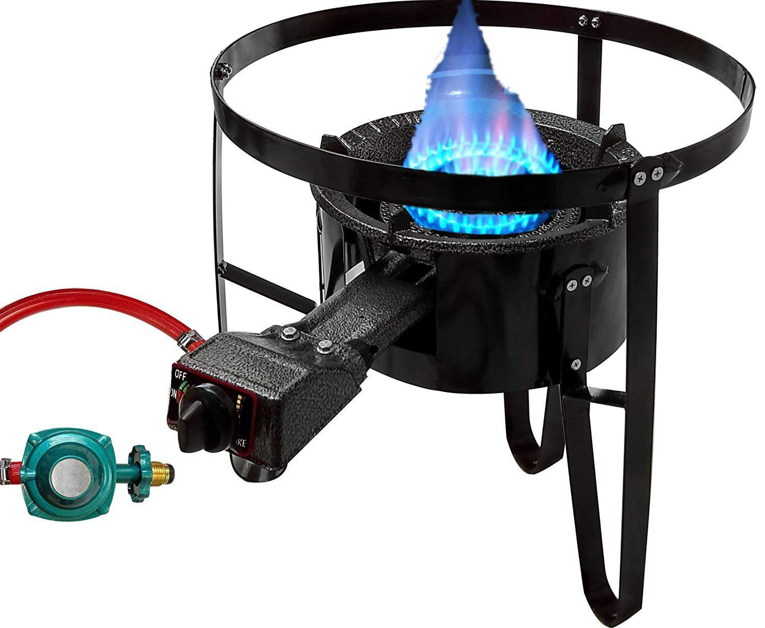 Premium Cast Iron Propane Burner with 19" Tall Stand Combo Cooker Outdoor Stove Portable High Pressure Gas Patio Deep Fry BBQ with Hose & Regulator