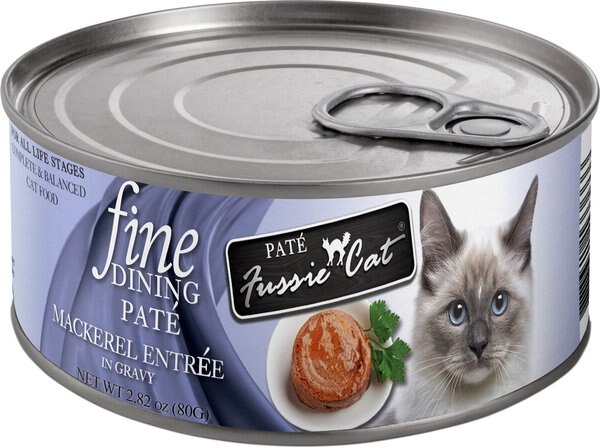 Fussie Cat Fine Dining Pate Mackerel Entrée Wet Cat Food， 2.82-oz can， case of 24