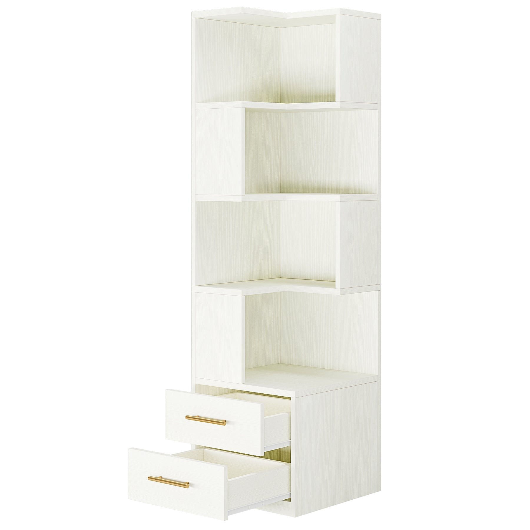 66.9 L-Shaped Bookshelf, Corner Bookcase With 5-Tier Shelf And 2 Drawers