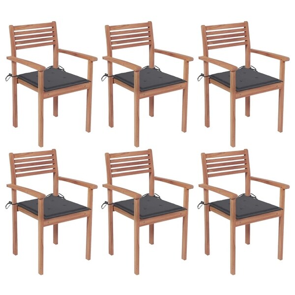 vidaXL Stackable Patio Chairs with Cushions 6 pcs Solid Teak Wood