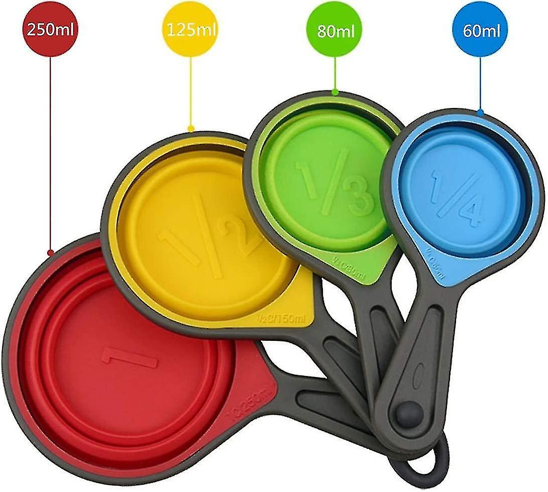 Collapsible Silicone Measuring Cups and Measuring Spoons - Set 8psc Silicone Mesuring Cup And Collapsi