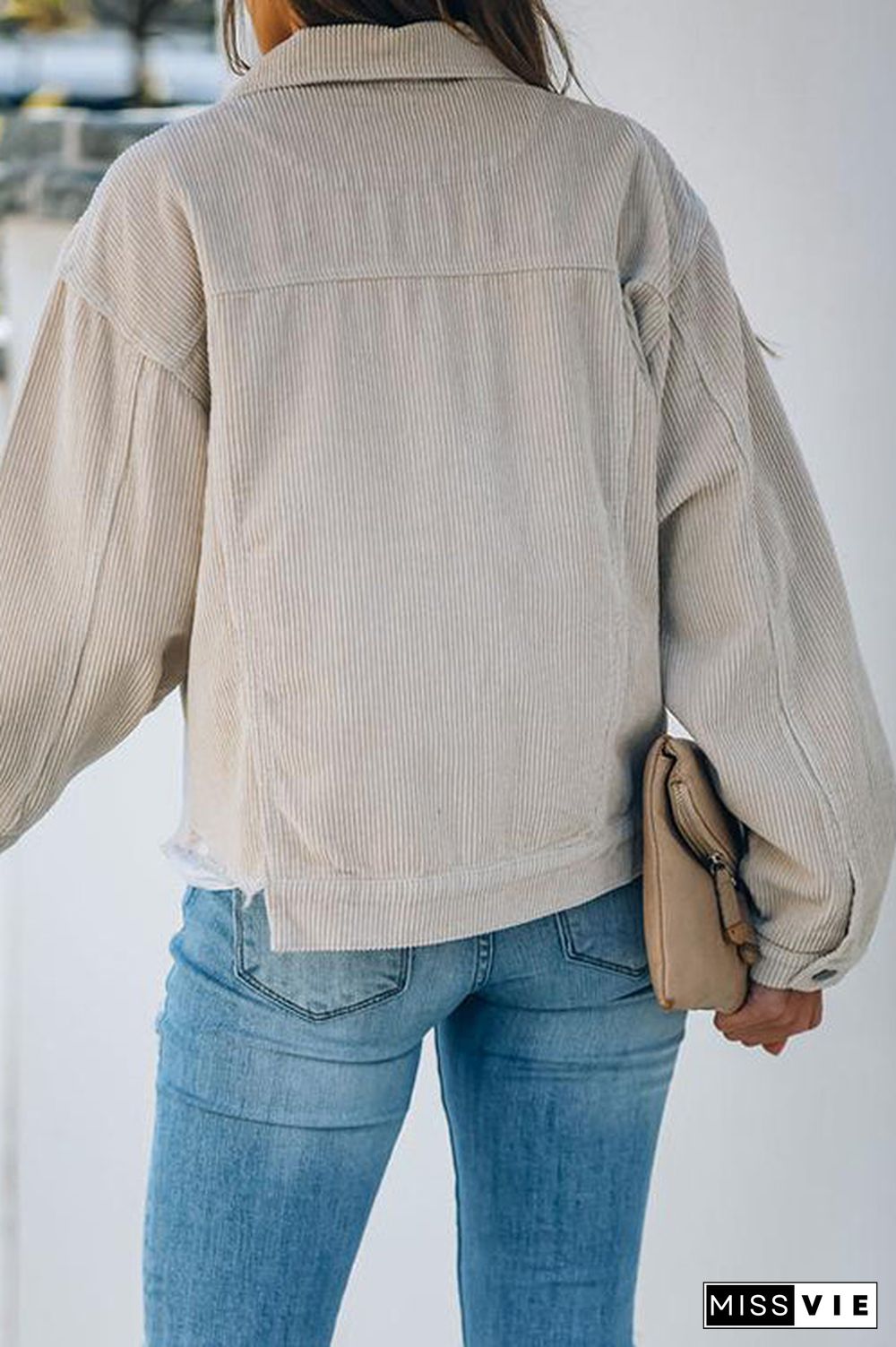 Frayed Hem Cropped Corduroy Jacket