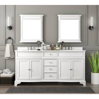 Home Decorators Collection Terryn 72 in. W x 20 in. D x 35 in. H Vanity in White with Engineered White Marble Top and White Sinks TJ-TNV7220WH