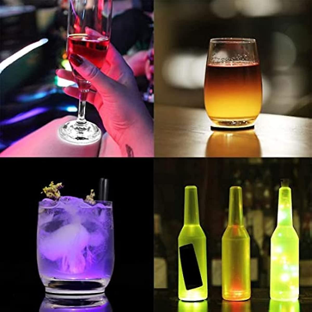 Led Coaster 6 Pack Disposable Light-up Coasters Round Flash Cocktail Cup Mats 7-color Light Sticker Coasters For Bar  Club  Party  Wedding