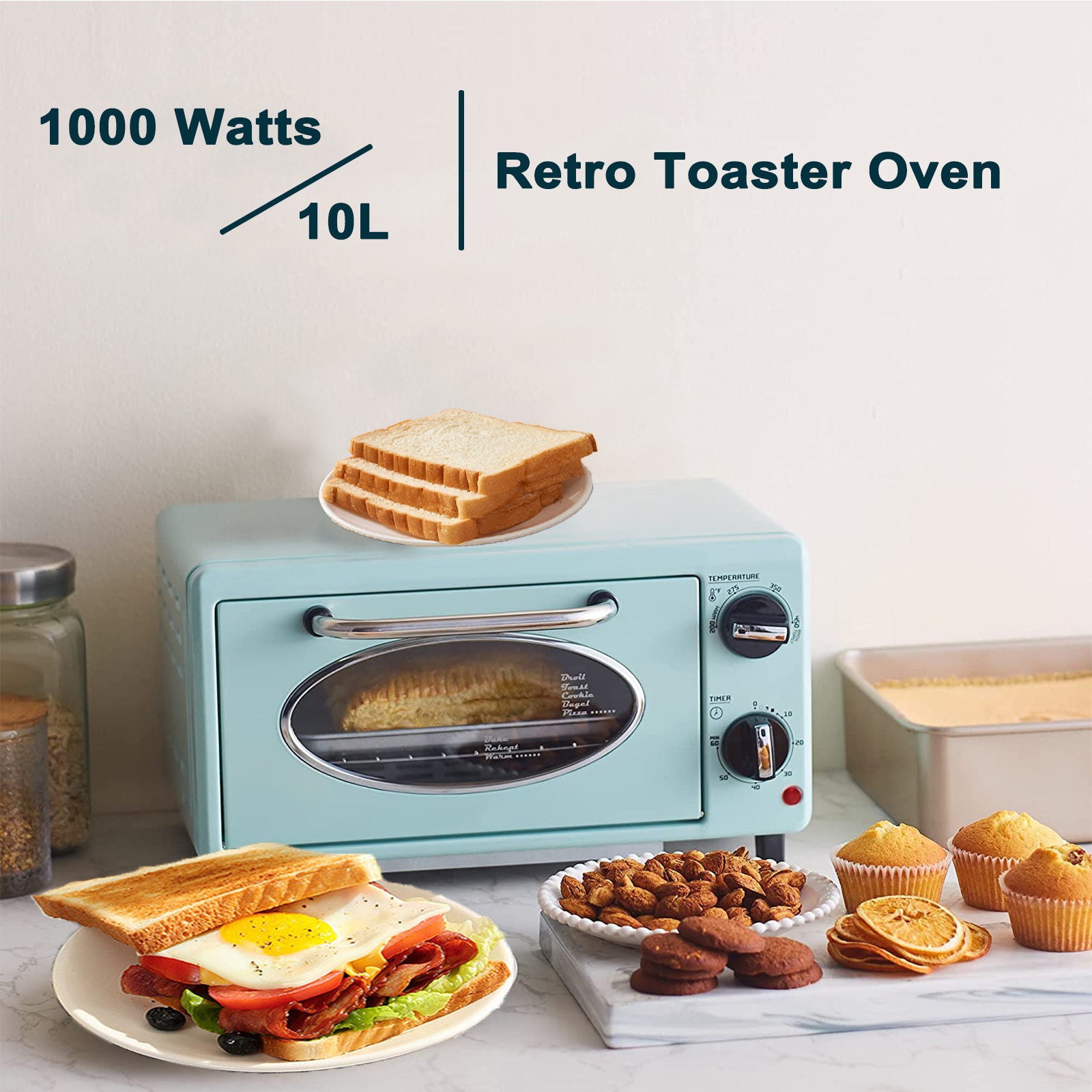 2 Slice Retro Countertop Toaster oven - Fits 8” Pizza, Bake, Toast