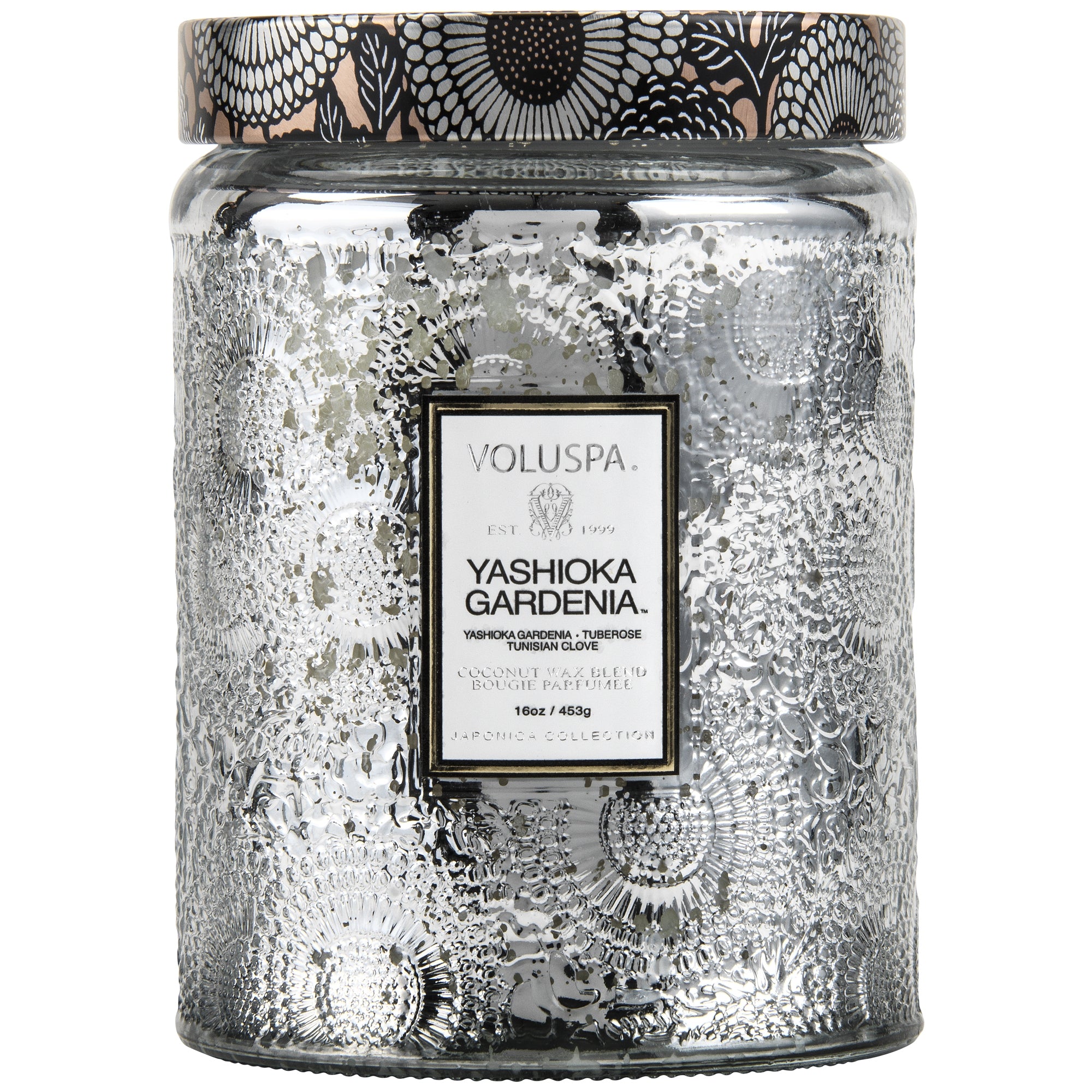 Large Embossed Glass Jar Candle in Yashioka Gardenia