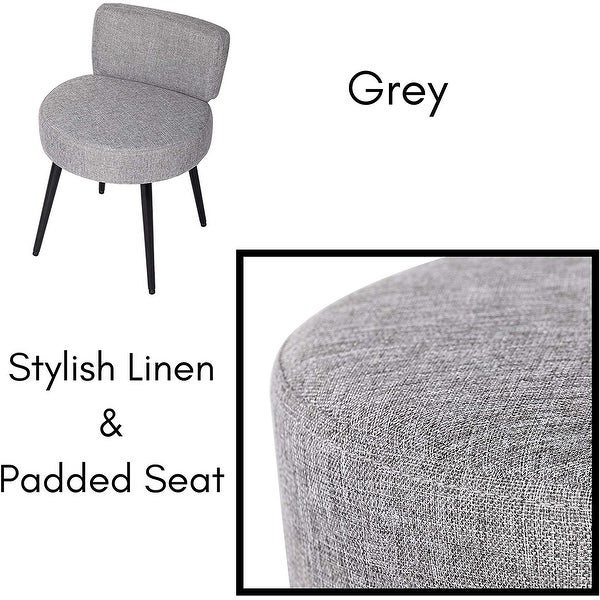 BirdRock Home Grey Linen Chair with Back - Small - Soft Compact Round Padded Seat - Living Room， Bedroom， Kids Room Chair