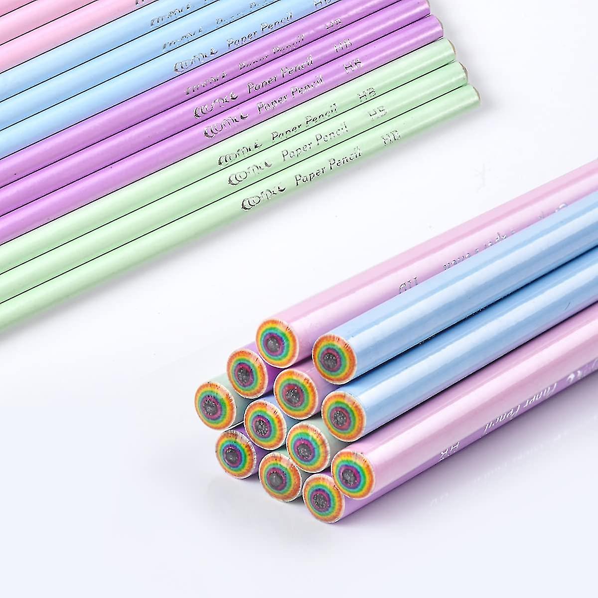 Miman 12-pack Eco-friendly Wood Plastic Free Rainbow Recycled Paper Hb Pencils For School And Office Supplies