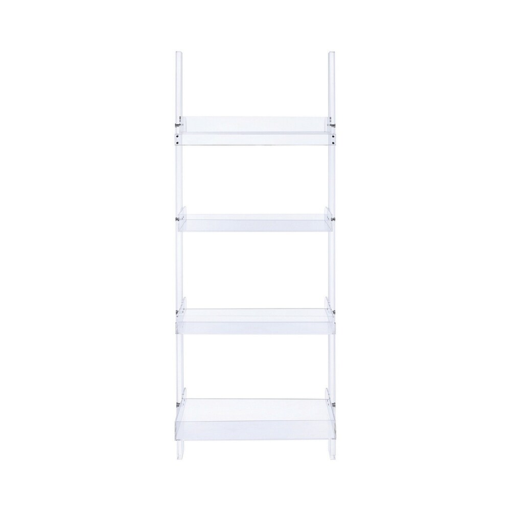 72 Inch Modern Ladder Bookcase  4 Shelves  3 Tray Edges  Clear Acrylic