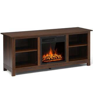 Gymax 58 in. Fireplace TV Stand with 18 in. 1500-Watt Electric Fireplace 65 in. Walnut (2-Tier) GYM06593