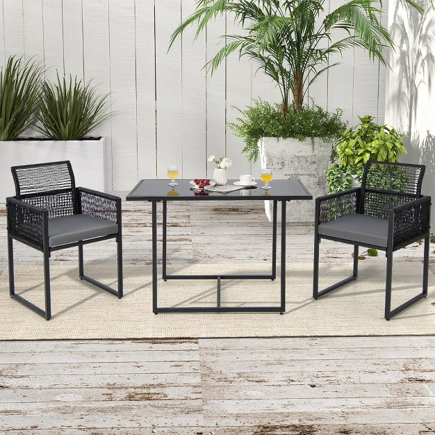 Costway 3pcs Patio Pe Wicker Furniture Set Cushioned Chairs With Folding Backrest Backyard