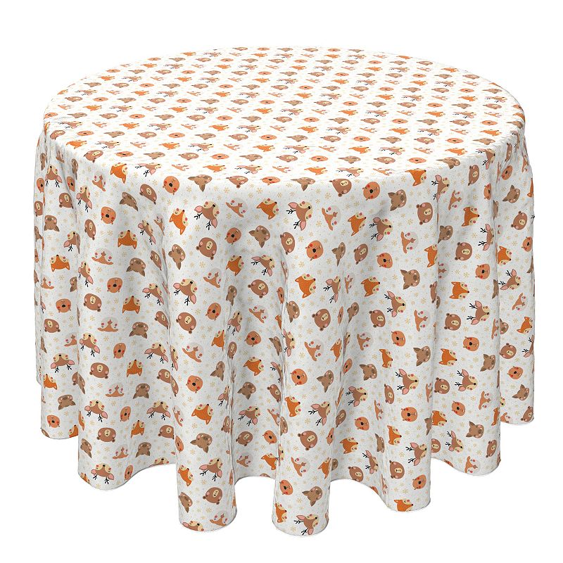 Round Tablecloth， 100% Cotton， 60 Round， Woodland Animal Faces