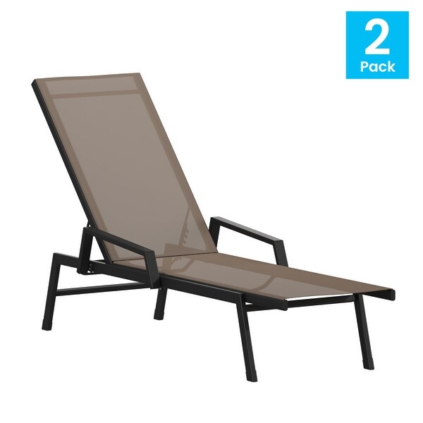 Set of 2 AllWeather Textilene Adjustable Chaise Lounge Chairs with Arms