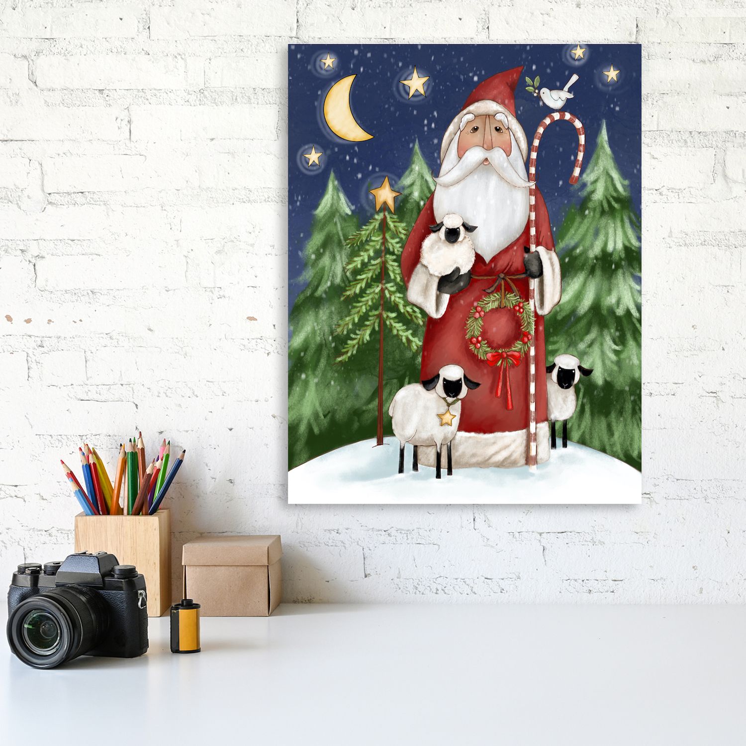 COURTSIDE MARKET Prim Santa W Tree Canvas Wall Art