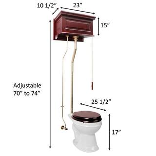 RENOVATORS SUPPLY MANUFACTURING Manchester High Tank Toilet 1.6 GPF 2-Piece Single Flush Round Bowl in White with Cherry Raised Tank and Brass Pipes 16020